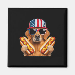 Golden Retriever Hotdog 4th Of July American Flag Magnet