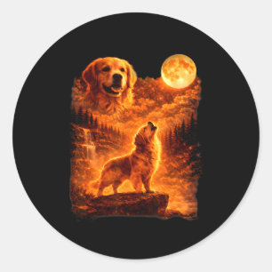 Golden retriever howling to the moon funny vintage classic round sticker