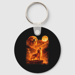 Golden retriever howling to the moon funny vintage key ring