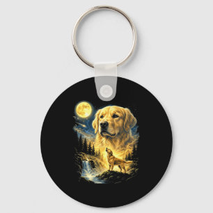 Golden retriever howling to the moon meme funny key ring