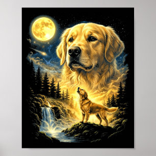 Golden retriever howling to the moon meme funny poster