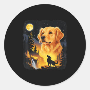 Golden retriever howling to the moon vintage funny classic round sticker
