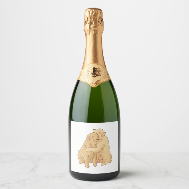 Golden Retriever hug    Sparkling Wine Label (Front)