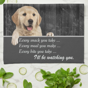 Golden Retriever Humor On Barn Wood Tea Towel