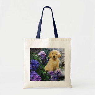 Golden Retriever Hydrangea Tote Bag