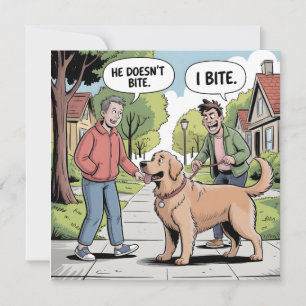 Golden Retriever I Bite Funny Cartoon Holiday Card