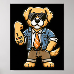 Golden Retriever I Love Dad Funny Dog Tattoo  Poster