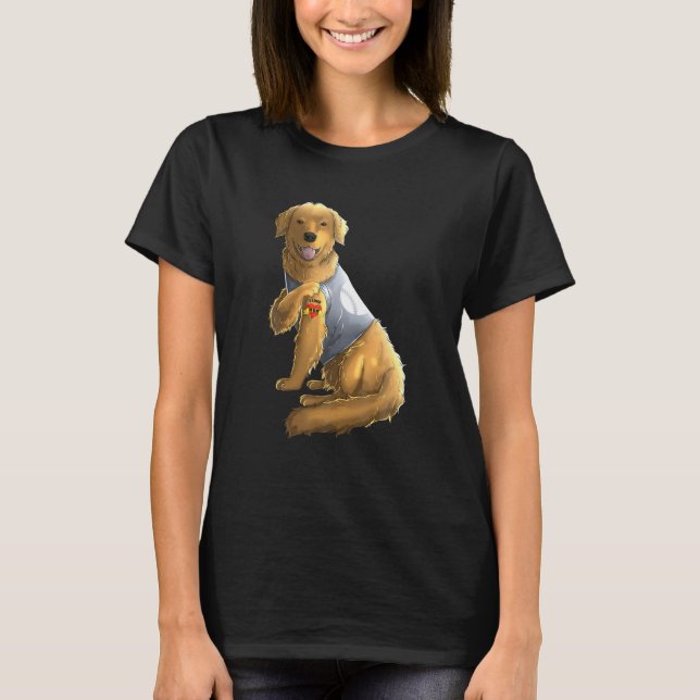 Golden Retriever I Love Mum Tattoo Dog Mother's T-Shirt (Front)