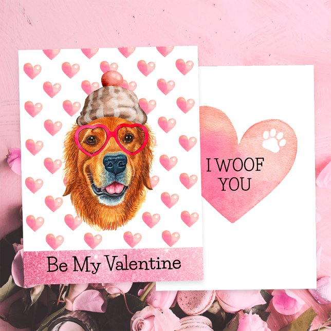 Golden Retriever I Woof You Dog Valentine's Day Holiday Card (Creator Uploaded)