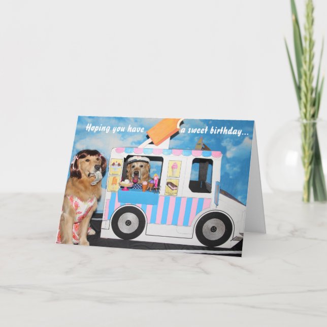 Golden Retriever Ice Cream Truck Birthday Card (Front)