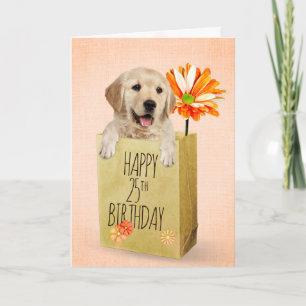 Golden Retriever in 25th Birthday Bag  Card