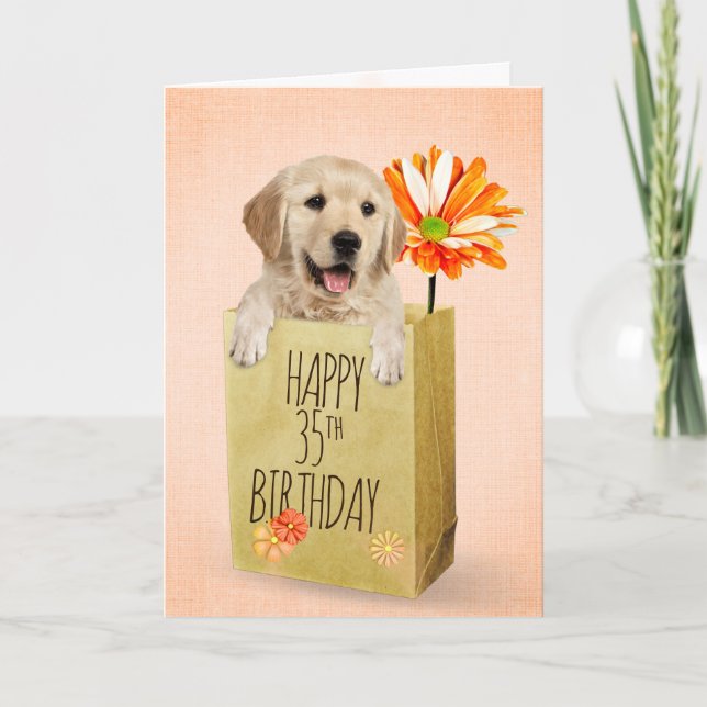 Golden Retriever in 35th Birthday Bag Card (Front)