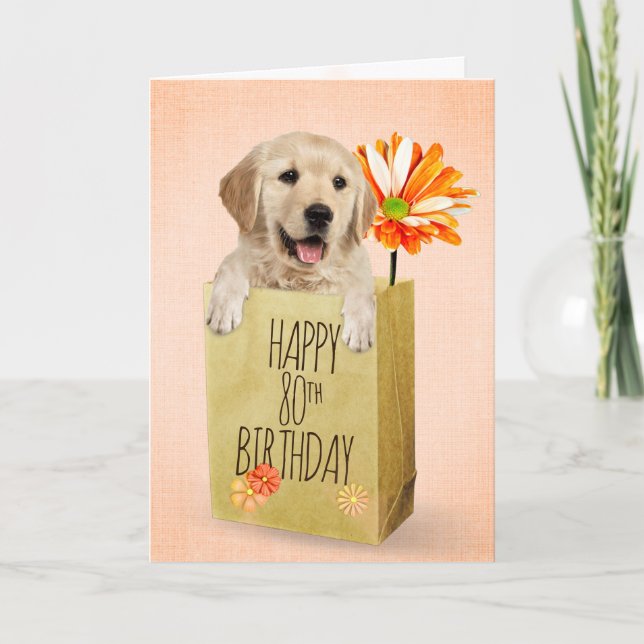Golden Retriever in 80th Birthday Bag Card (Front)