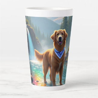 Golden Retriever in a Fantasy Rainbow River Latte Mug