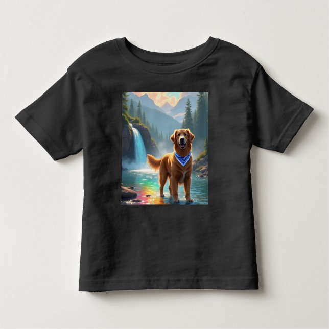 Golden Retriever in a Fantasy Rainbow River Toddler T-Shirt (Front)