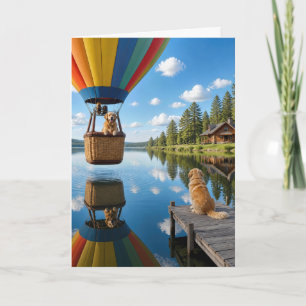 Golden Retriever in a Hot Air Balloon Card