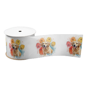 Golden Retriever In a Pawprint Satin Ribbon