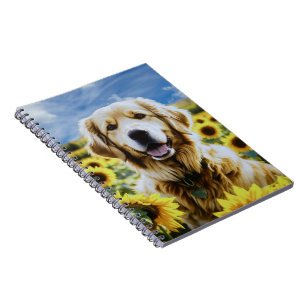 Golden Retriever in a Sunflower Field Notebook