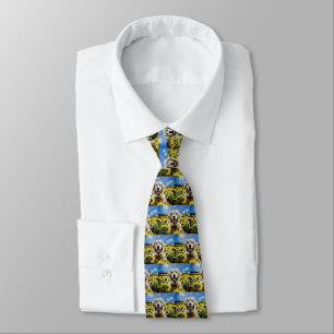 Golden Retriever in a Sunflower Field Tie