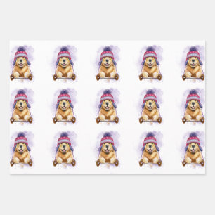 Golden Retriever In a Toboggan Wrapping Paper Sheet