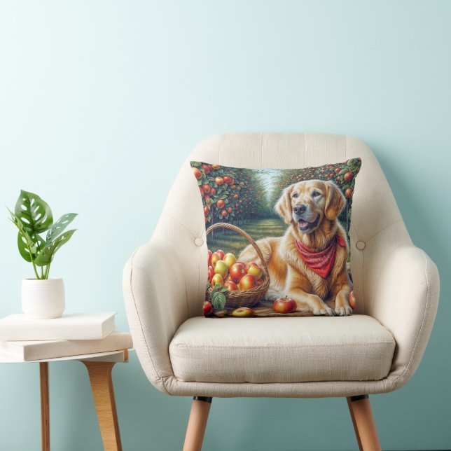 Golden Retriever In Apple Orchard Cushion (Chair)