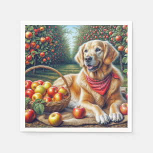 Golden Retriever In Apple Orchard Napkin