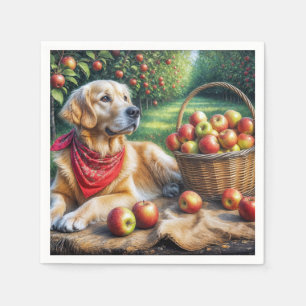 Golden Retriever In Apple Orchard Napkin