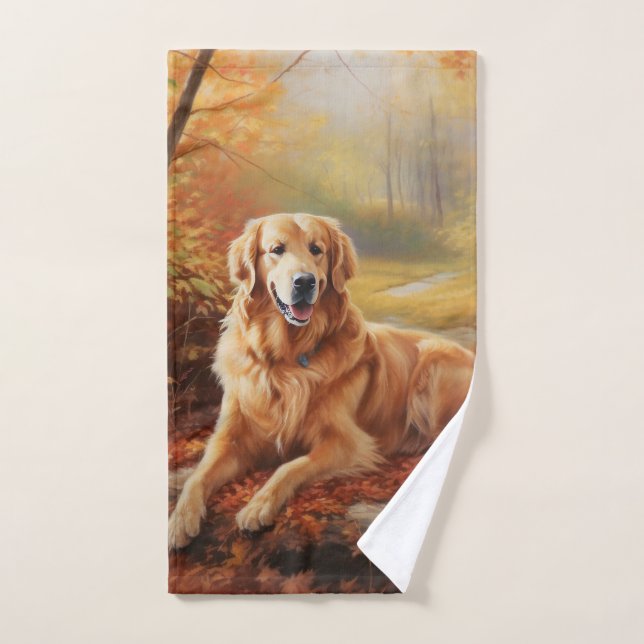 Golden Retriever in Autumn Leaves Fall Inspire  Bath Towel Set (Hand Towel)