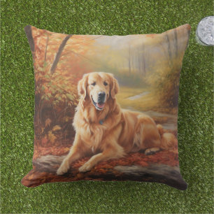 Golden Retriever in Autumn Leaves Fall Inspire  Cushion
