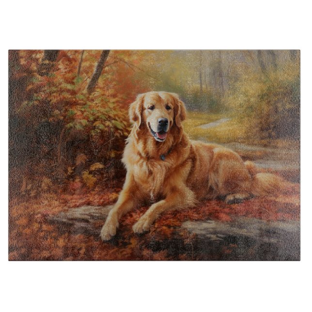 Golden Retriever in Autumn Leaves Fall Inspire  Cutting Board (Front)
