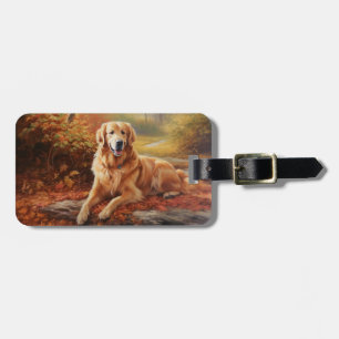 Golden Retriever in Autumn Leaves Fall Inspire  Luggage Tag