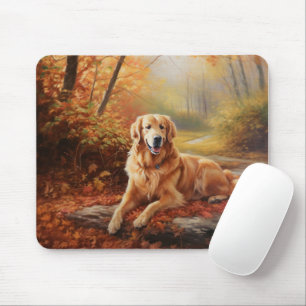 Golden Retriever in Autumn Leaves Fall Inspire Mouse Pad