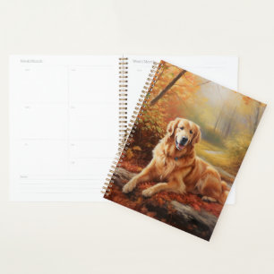 Golden Retriever in Autumn Leaves Fall Inspire Planner