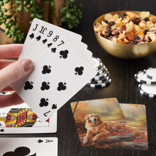 Golden Retriever in Autumn Leaves Fall Inspire  Playing Cards (In Situ)