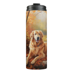 Golden Retriever in Autumn Leaves Fall Inspire  Thermal Tumbler