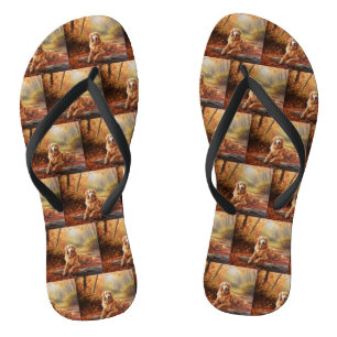 Golden Retriever in Autumn Leaves Fall Inspire  Thongs