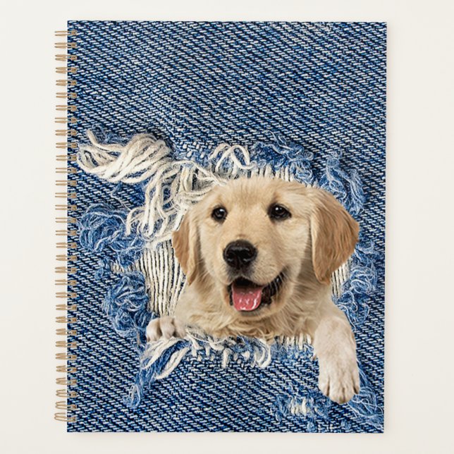 Golden Retriever in Blue Jean Hole  Planner (Front)