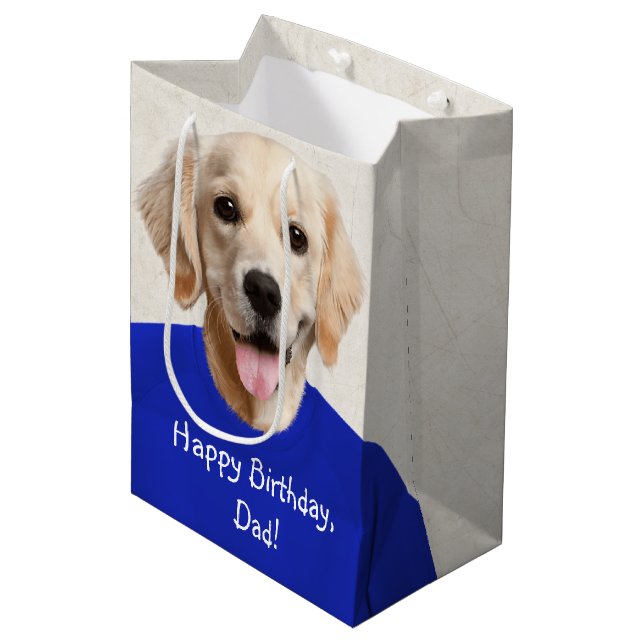 Golden Retriever in Blue T-shirt Medium Gift Bag (Front Angled)