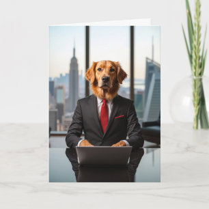 Golden Retriever In Business Suit for Birthday Card