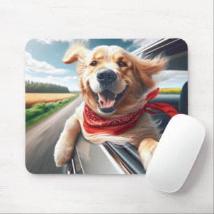 Golden Retriever In Car Window Mouse Pad