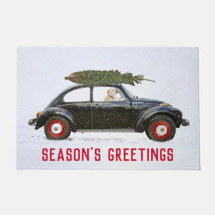 Golden Retriever In Car  with Christmas Tree Doormat
