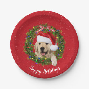 Golden Retriever in Christmas wreath Paper Plate