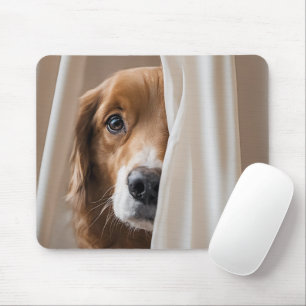 Golden Retriever In Curtain Mouse Pad