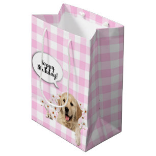 Golden Retriever in daisies on gingham Medium Gift Bag