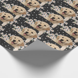 Golden Retriever in daisies on polka dot Wrapping Paper