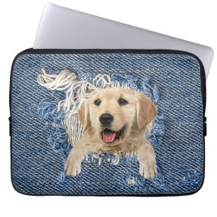 Golden Retriever in Denim Hole Laptop Sleeve