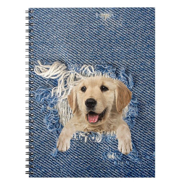 Golden Retriever in Denim Hole Notebook (Front)