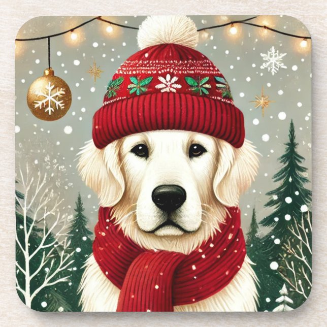 Golden Retriever in Festive Sweater - Cozy Christm Coaster (Front)