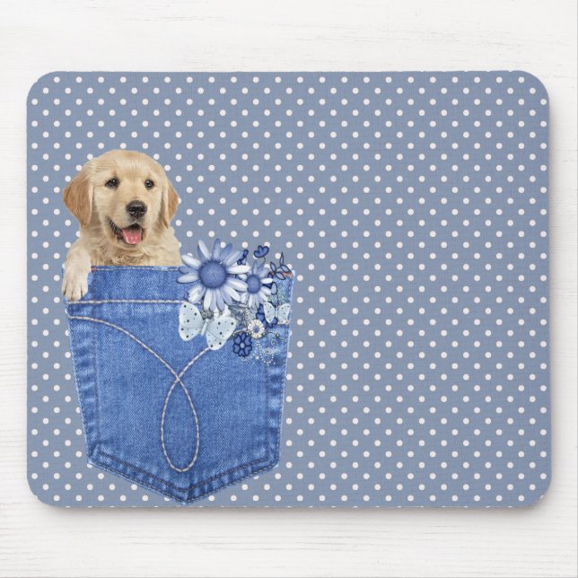 Golden Retriever in Jean Pocket Mouse Pad (Front)