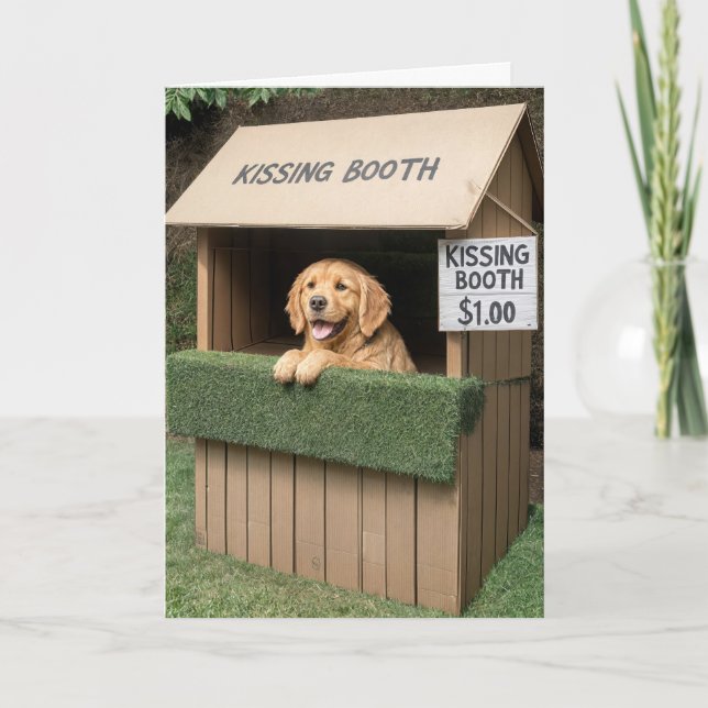 Golden Retriever In Kissing Booth Card (Front)